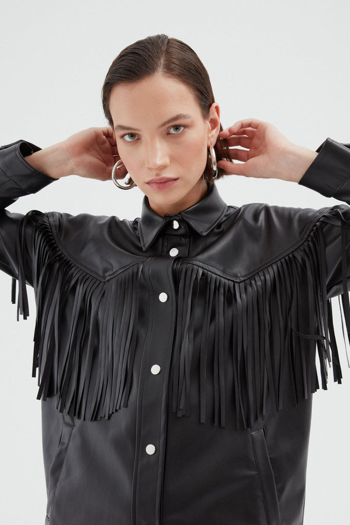Tasseled Leather Shirt Black