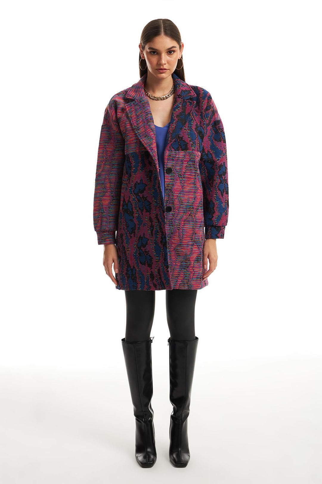 Embroidered Back Patterned Coat Fuchsia