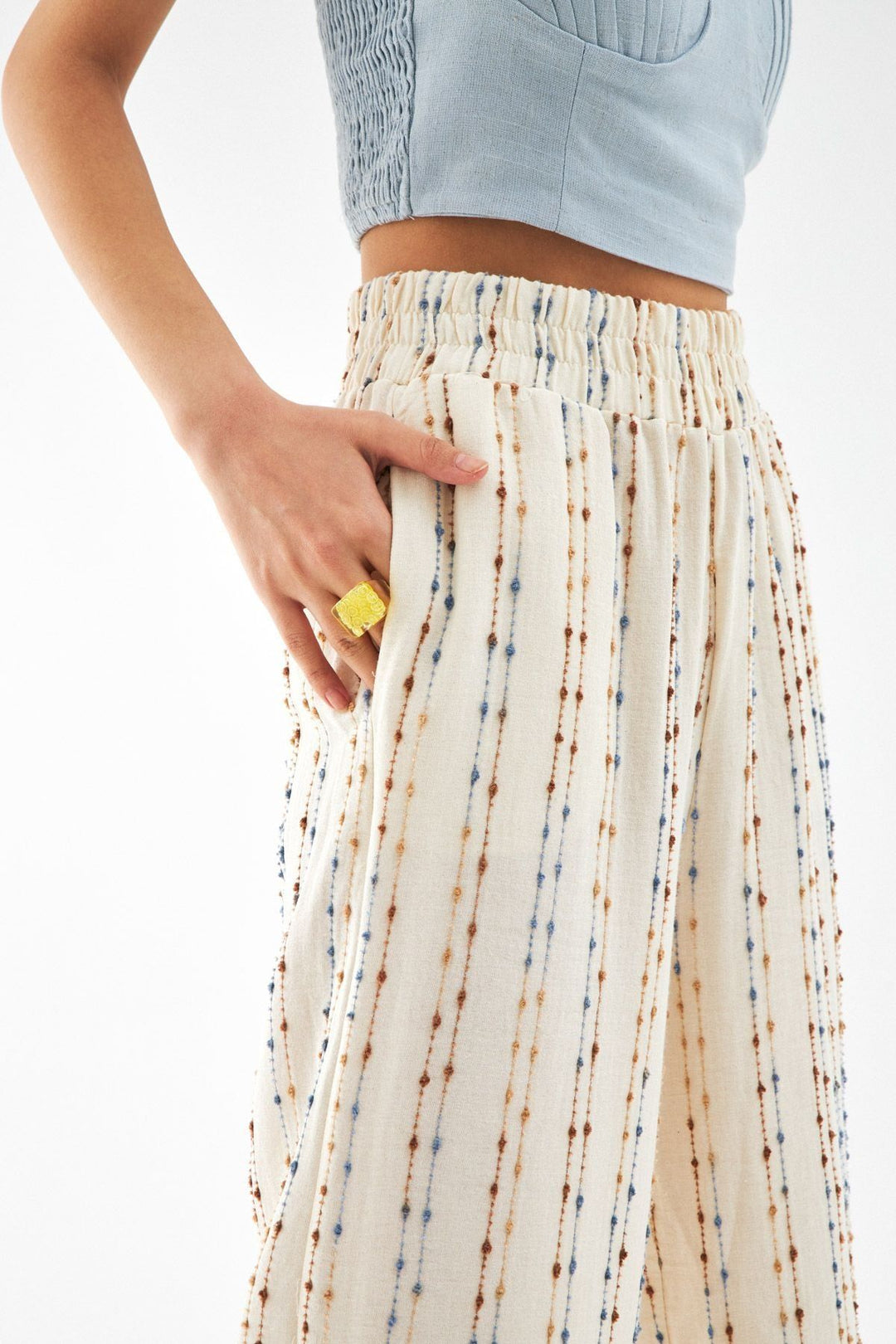 Dokulu Yüksek Bel Pantolon Naturel