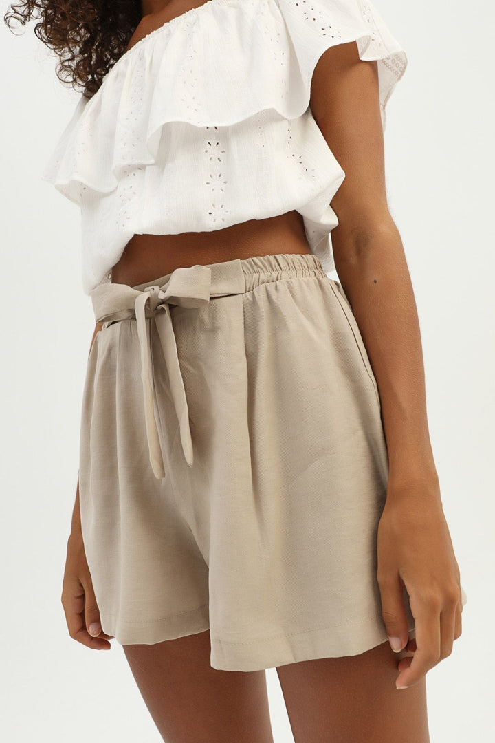 Tie Detailed Shorts Stone