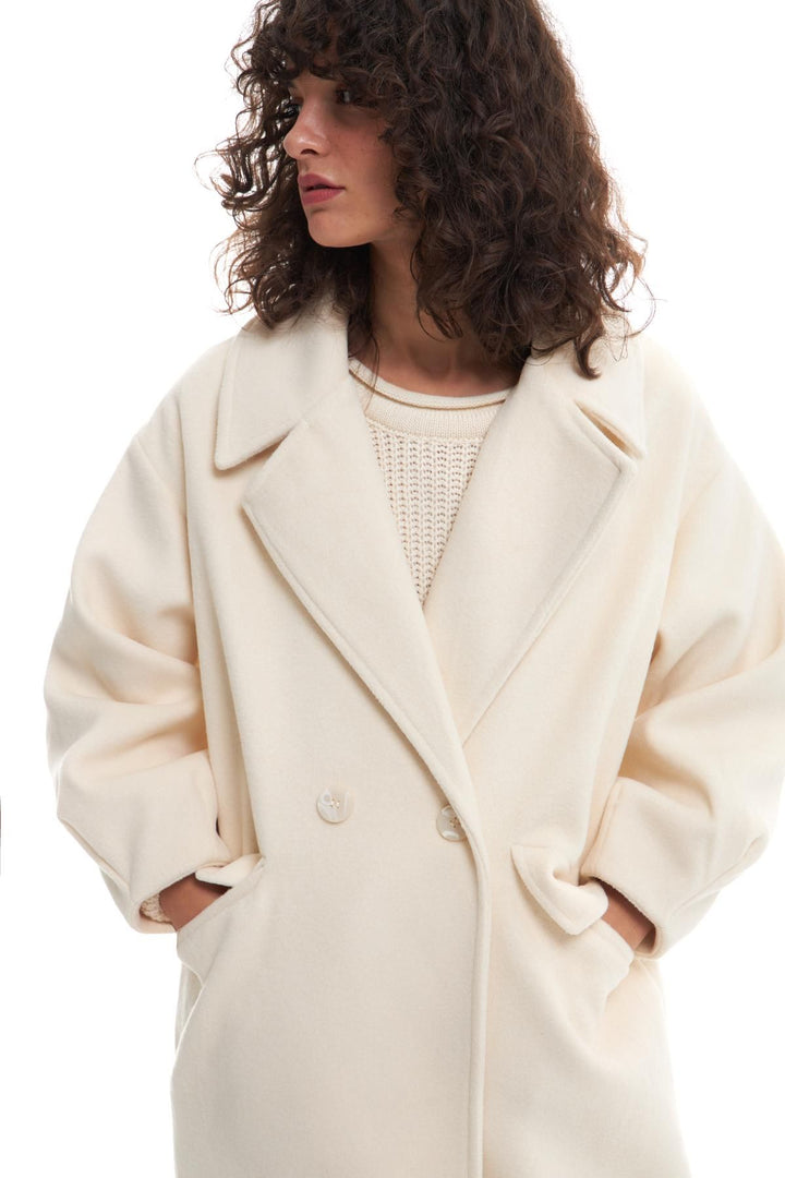 Double Breasted Collar Oversize Coat Ecru