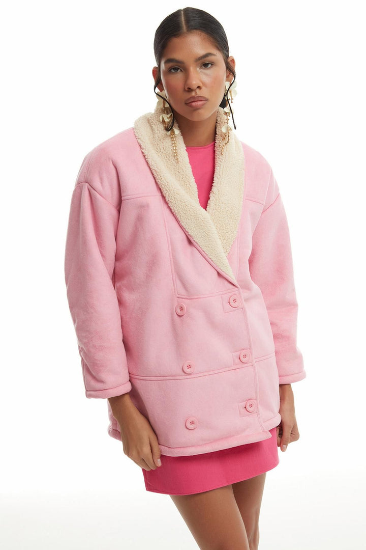 Double Breasted Suede Coat Pink