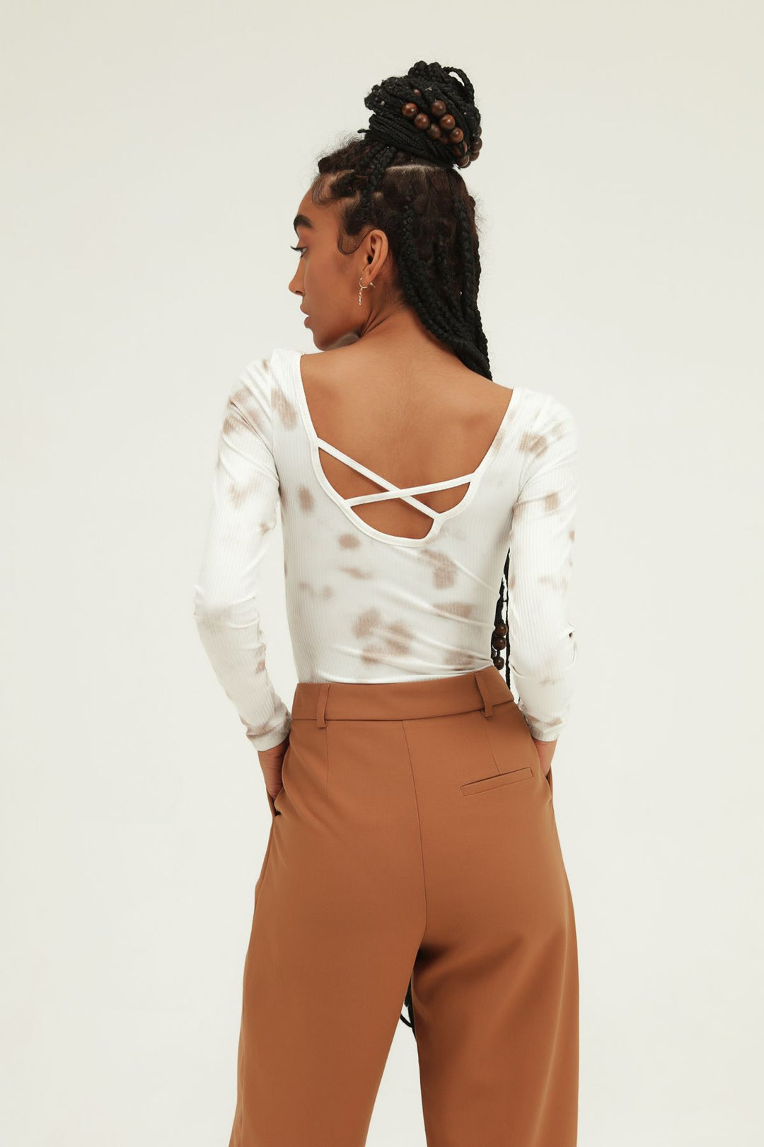 Batik Patterned Bodysuit Brown