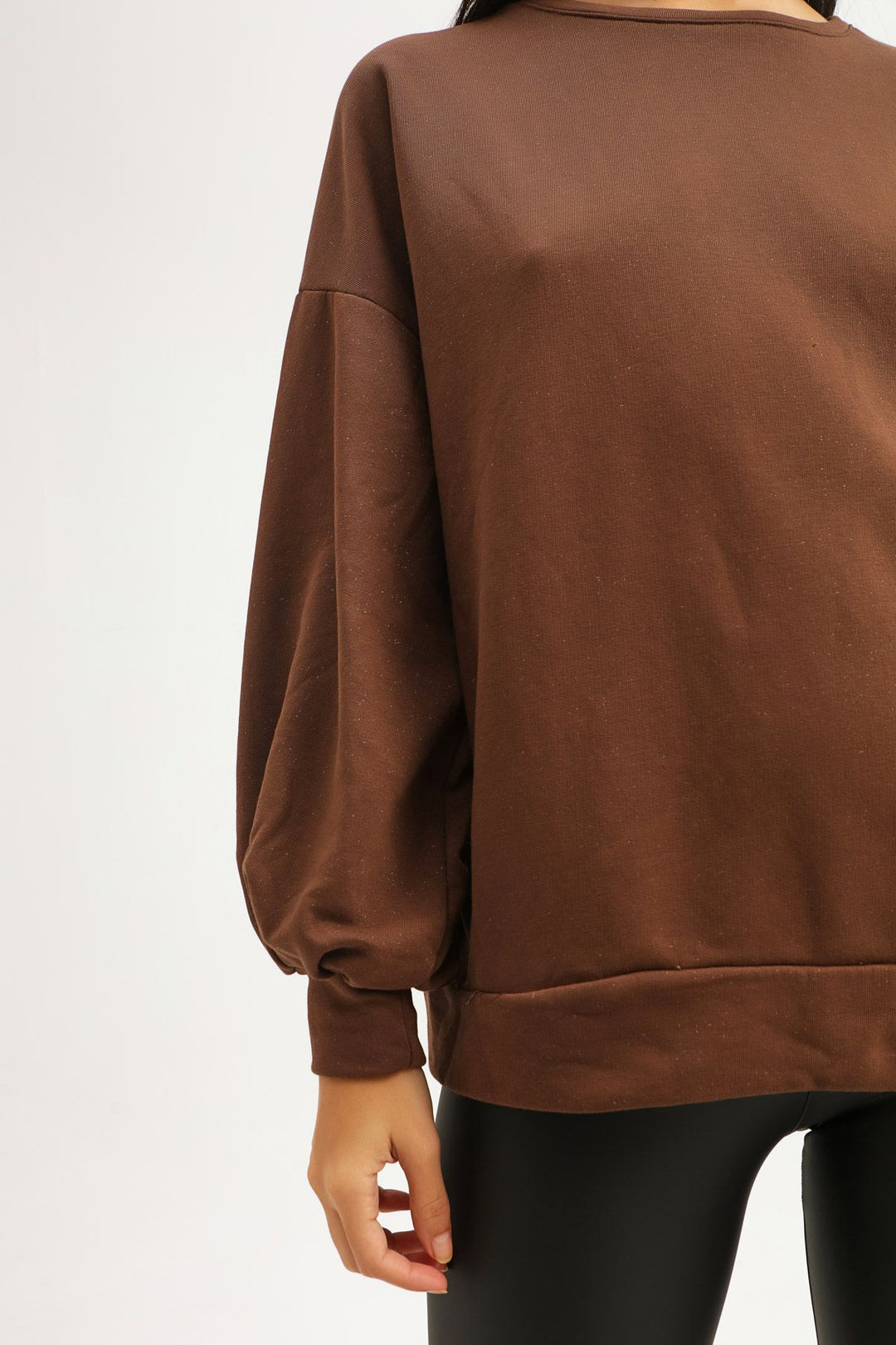 Sırt Dekolteli Oversize Sweatshirt Koyu Kahve