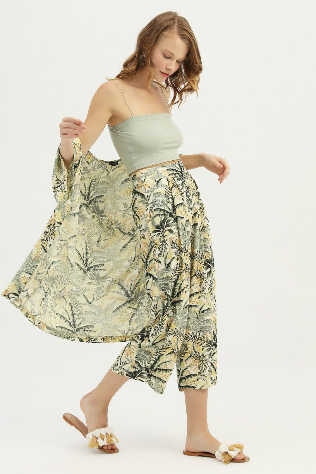 Patterned Long Kimono Green