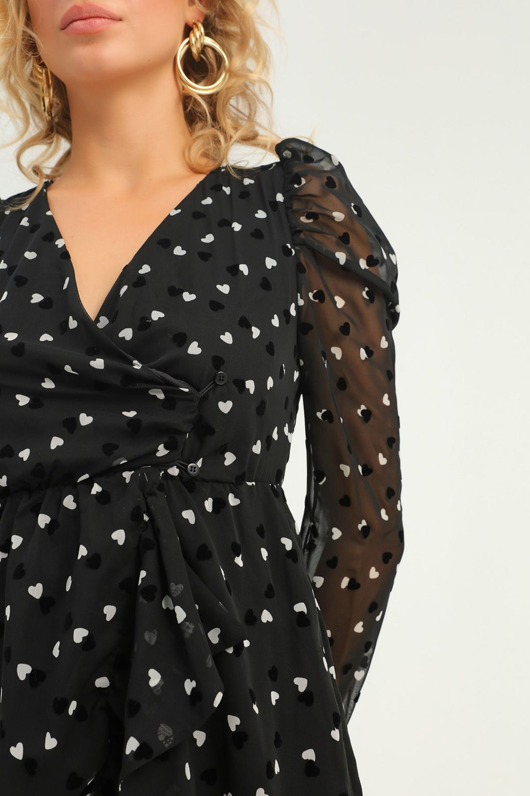 Heart Double Breasted Wrap Dress Black
