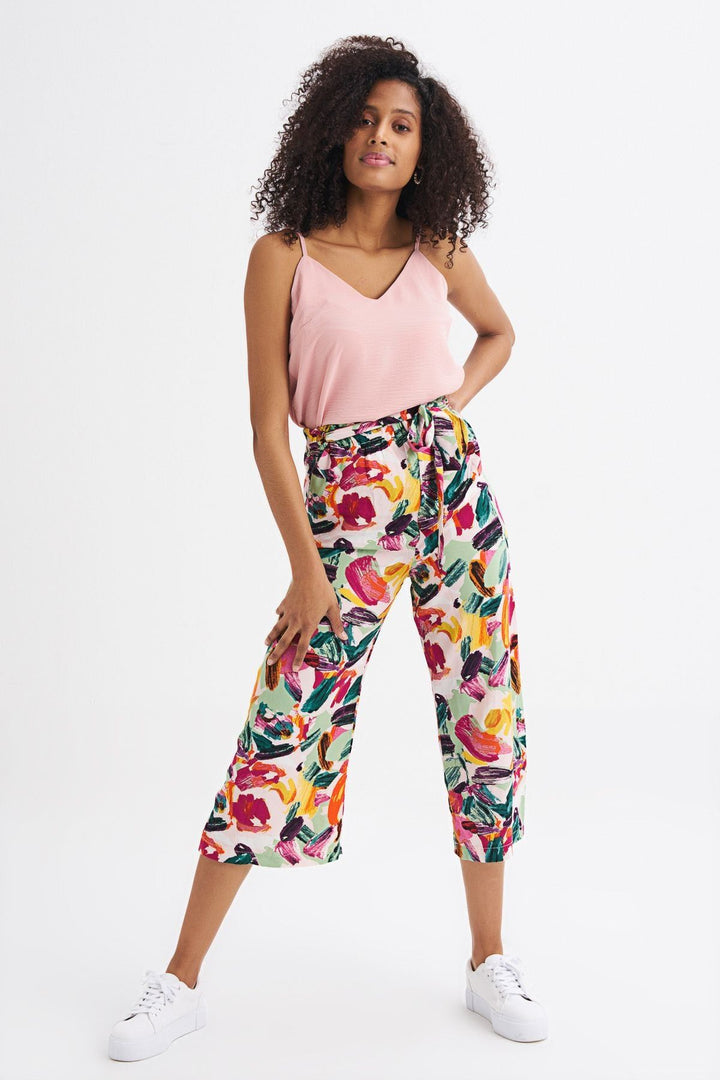 Patterned Belt Detailed Trousers Fuchsia