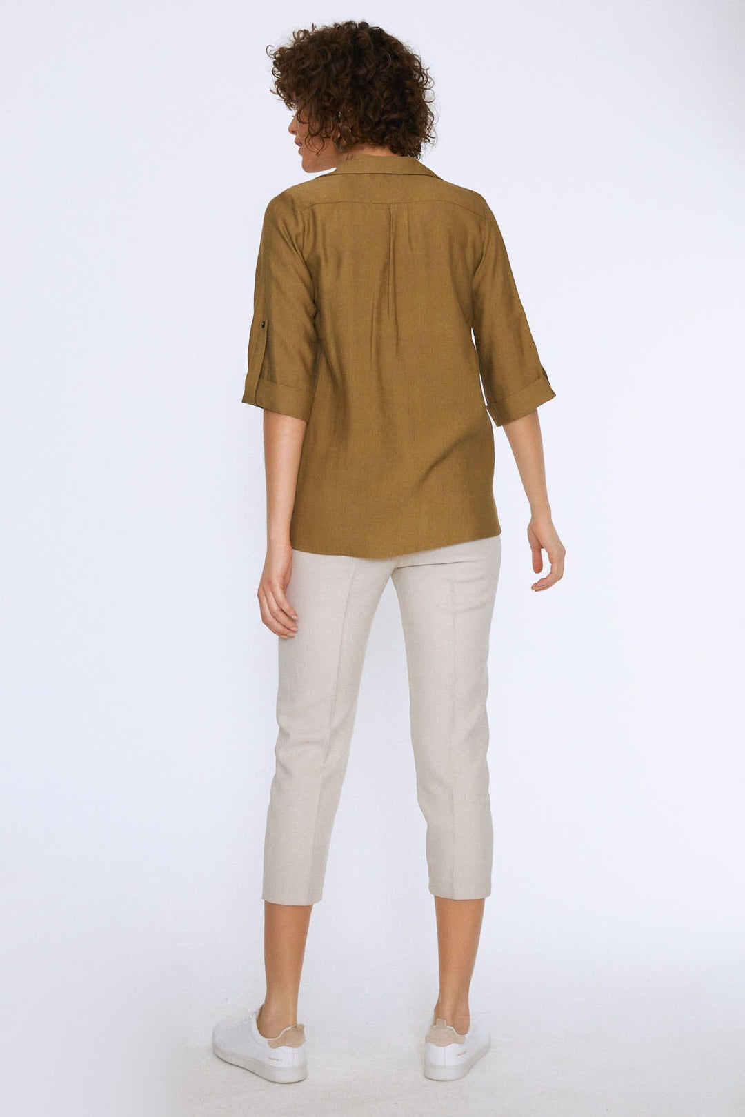 V Neck Three Quarter Sleeve Shirt Khaki