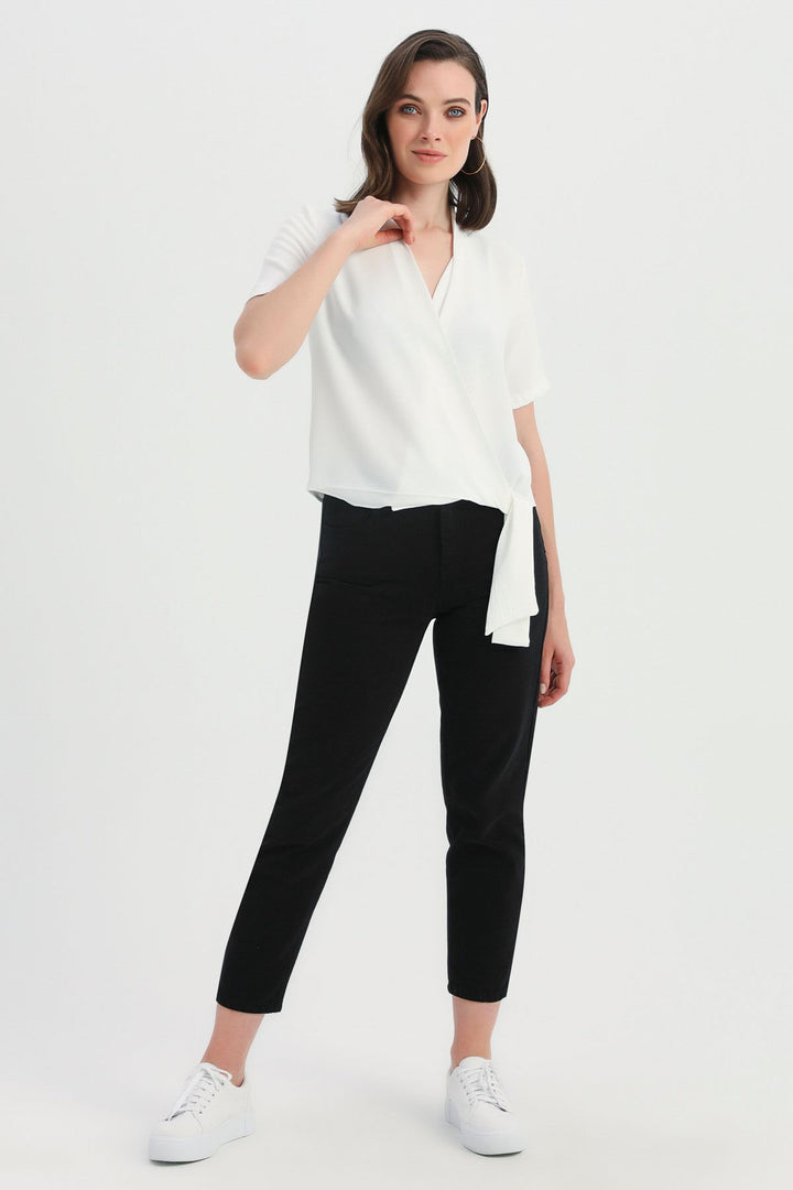 Side Tie Double Breasted Blouse Ecru