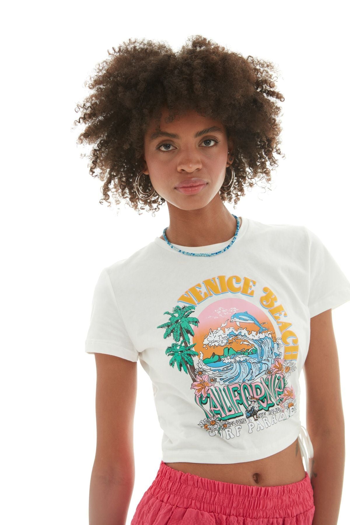 Side Pleated Crop T-Shirt Ecru