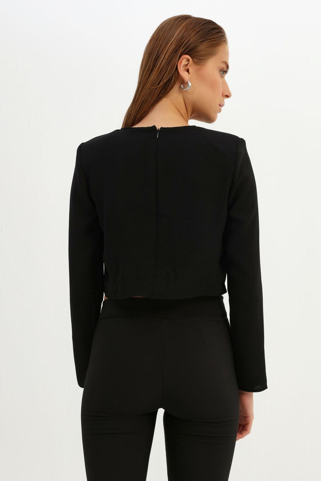 Waistband Crop Blouse Black