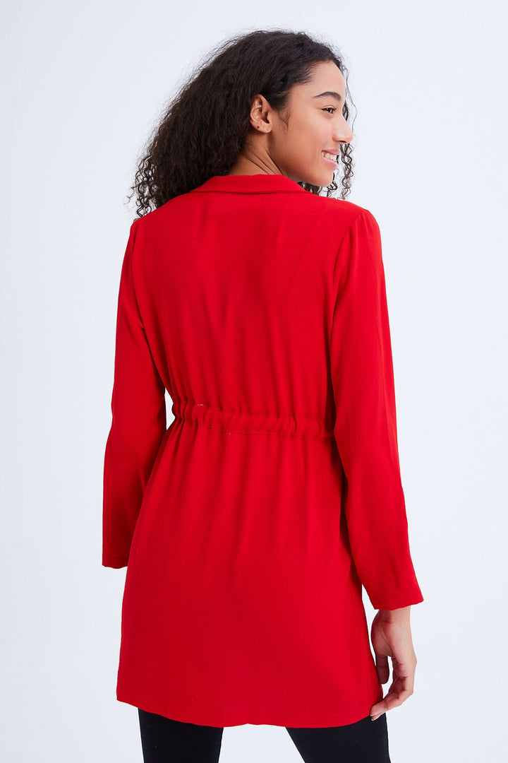 Beli Kuşaklı Uzun Ceket Kırmızı