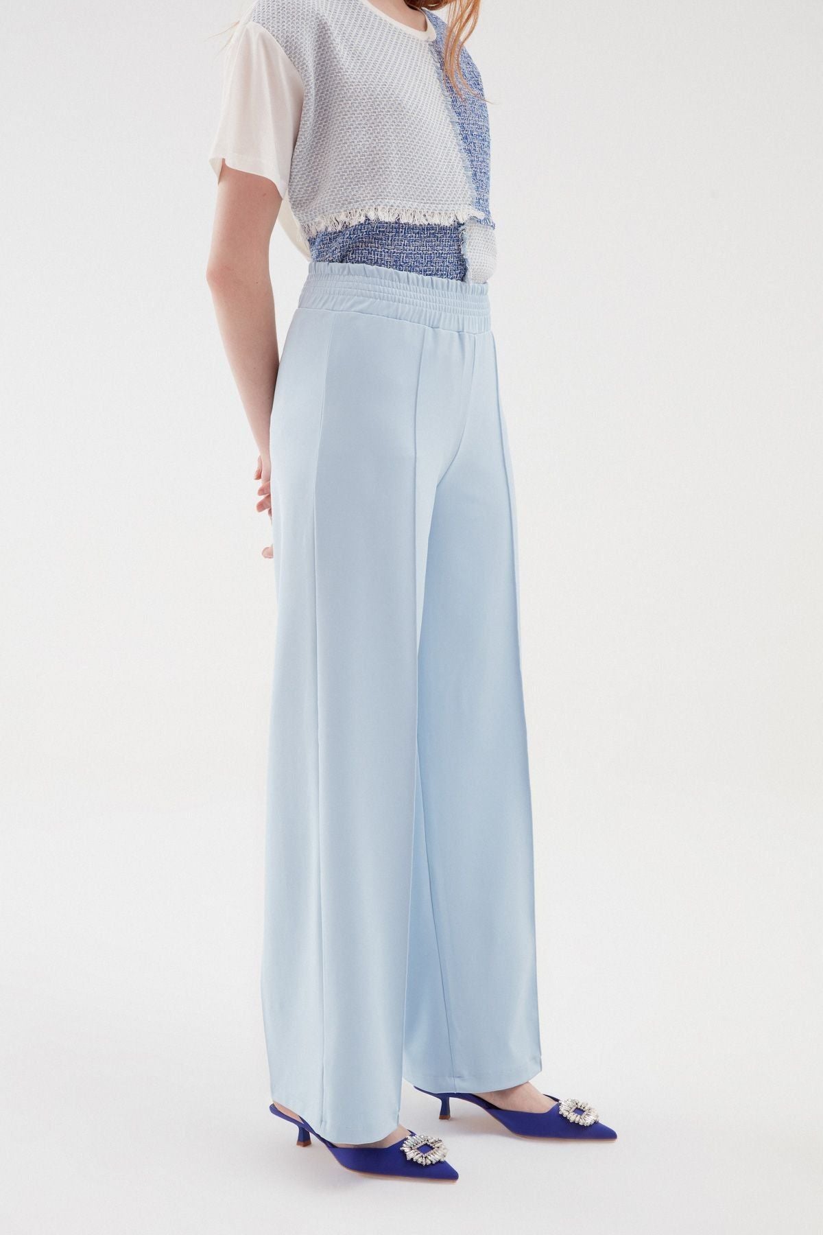 Elastic Waist Wide Trousers Baby Blue