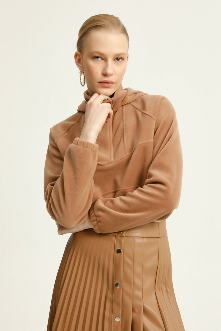 Hooded Fleece Sweatshirt Camel