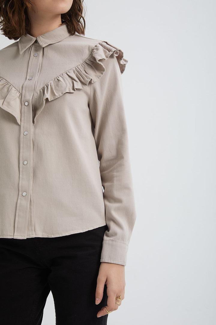 Fırfır Detaylı Gömlek Taş