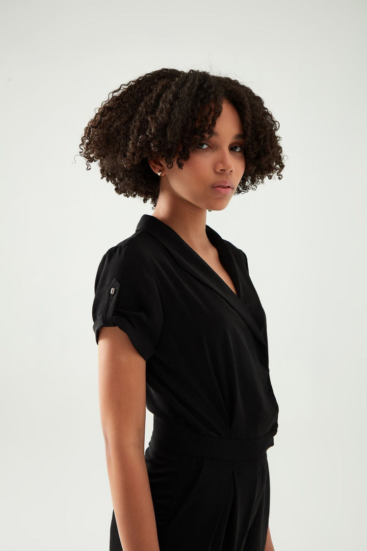 Kruvaze Yaka Tulum Siyah