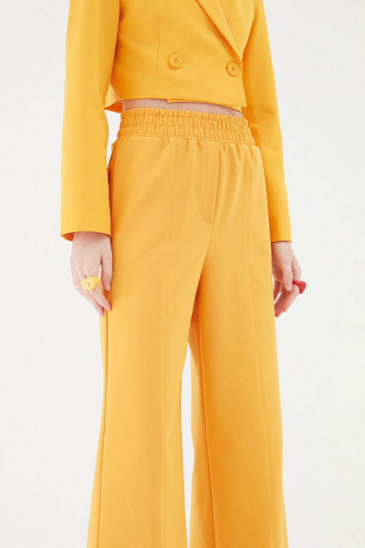 Elastic Waist Wide Leg Trousers Light Orange