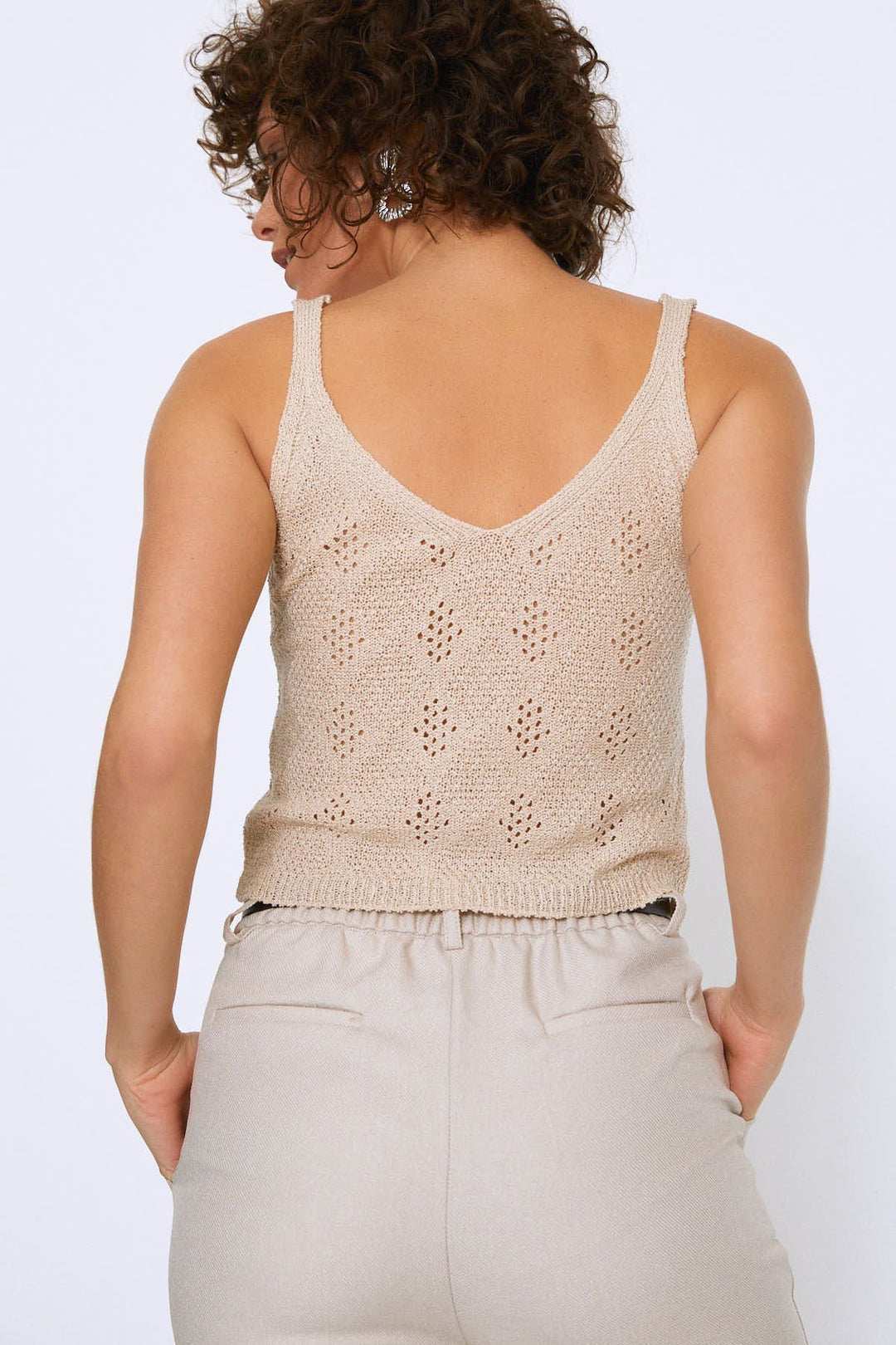Hanging Openwork V Neck Knitwear Stone