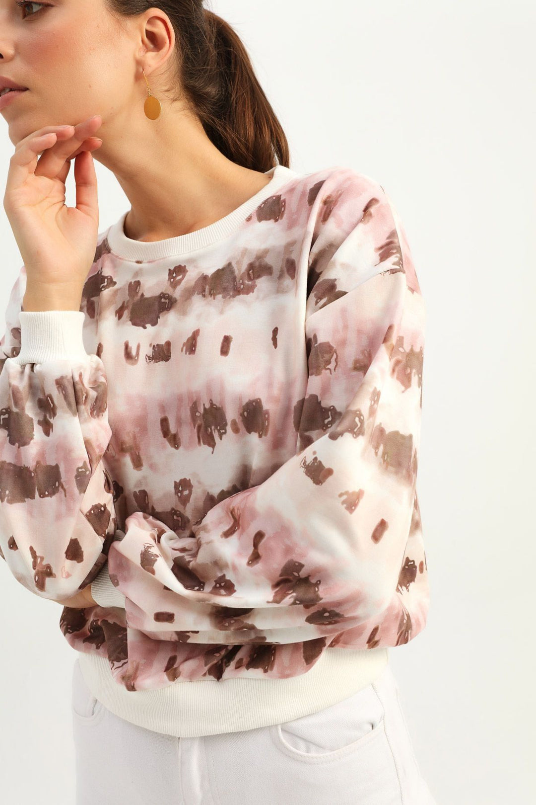 Patterned Oversize Sweatshirt Powder