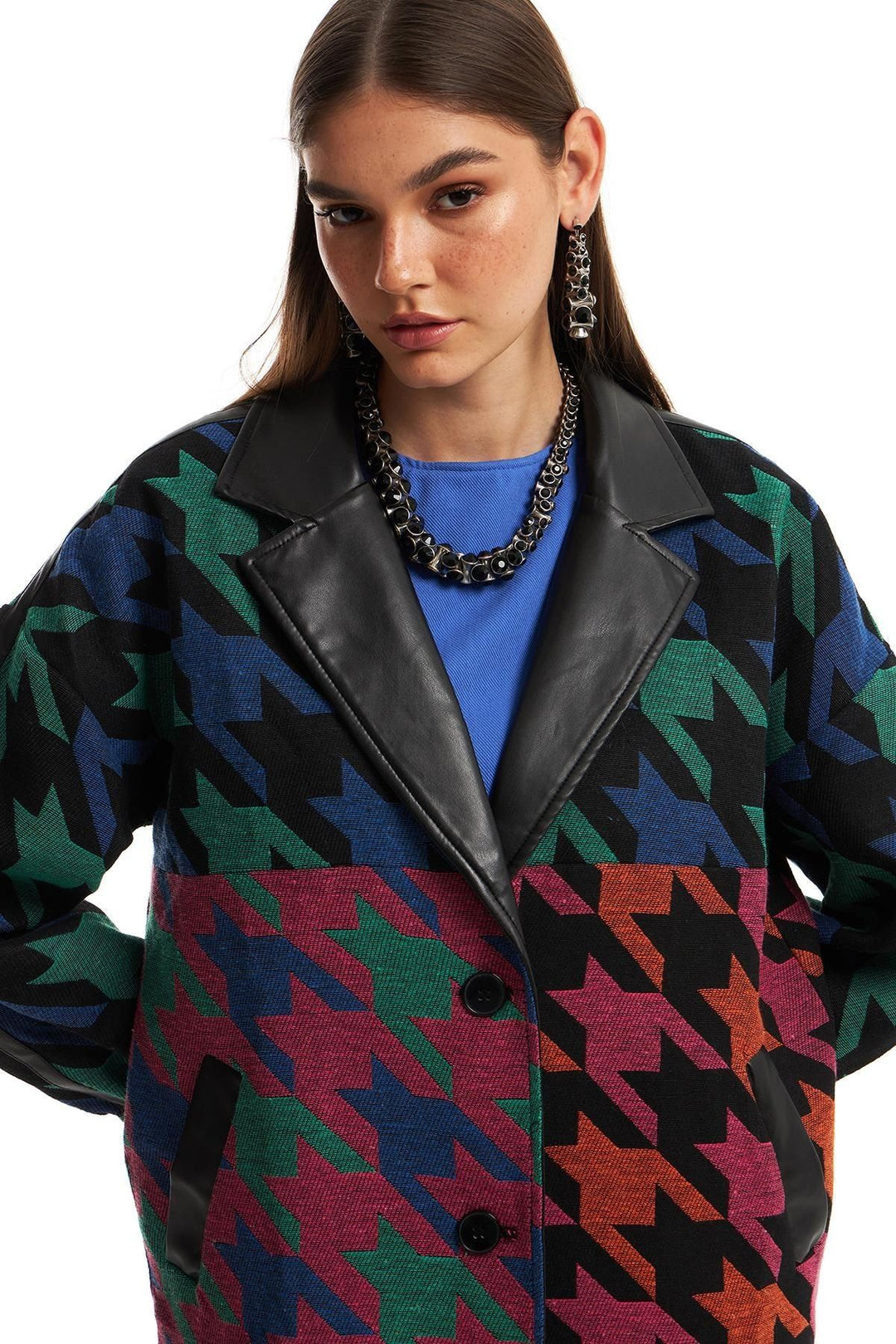 Patterned Garnish Coat Blue