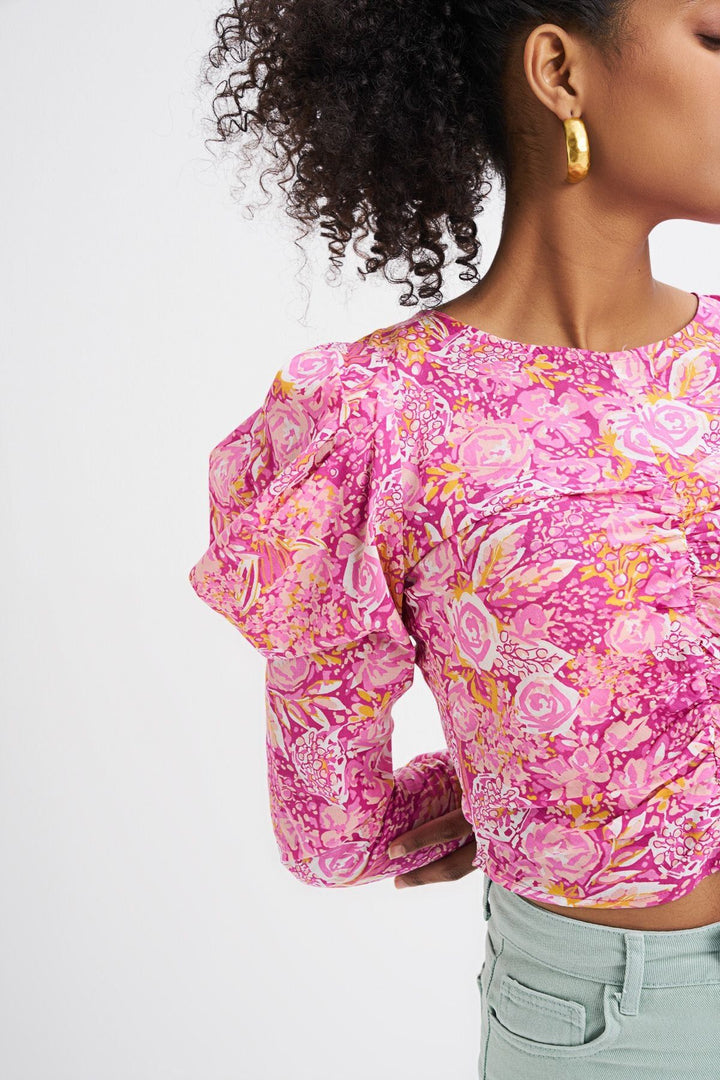 Floral Patterned Ruffle Detailed Blouse Pink