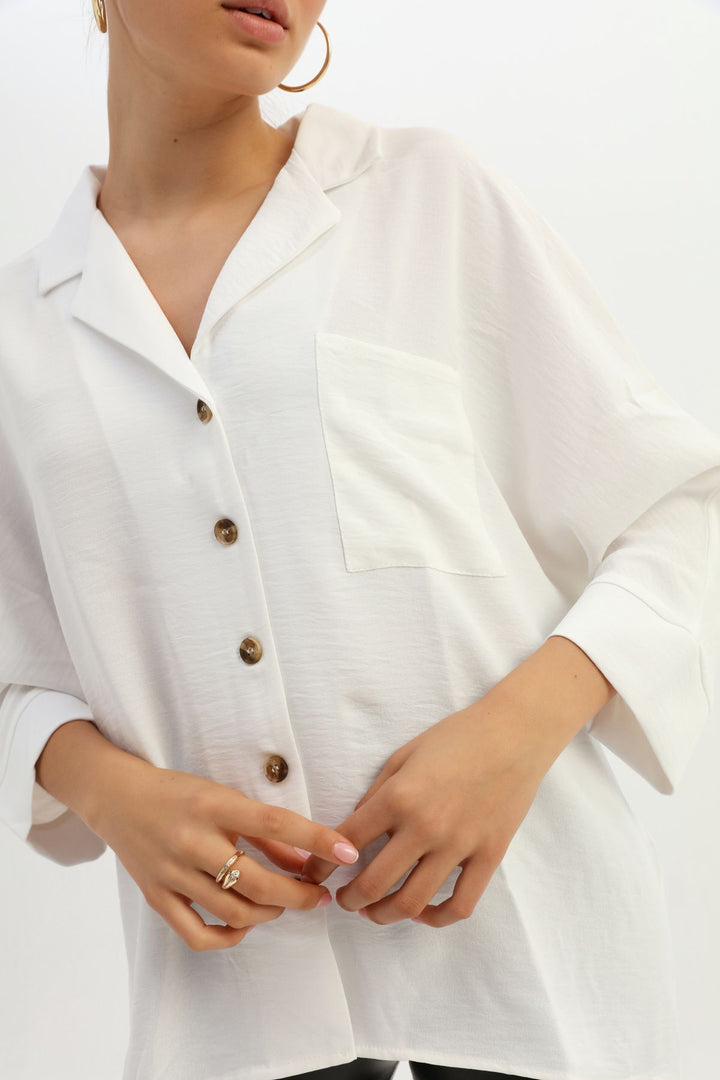 Tek Cepli Oversize Gömlek Ekru