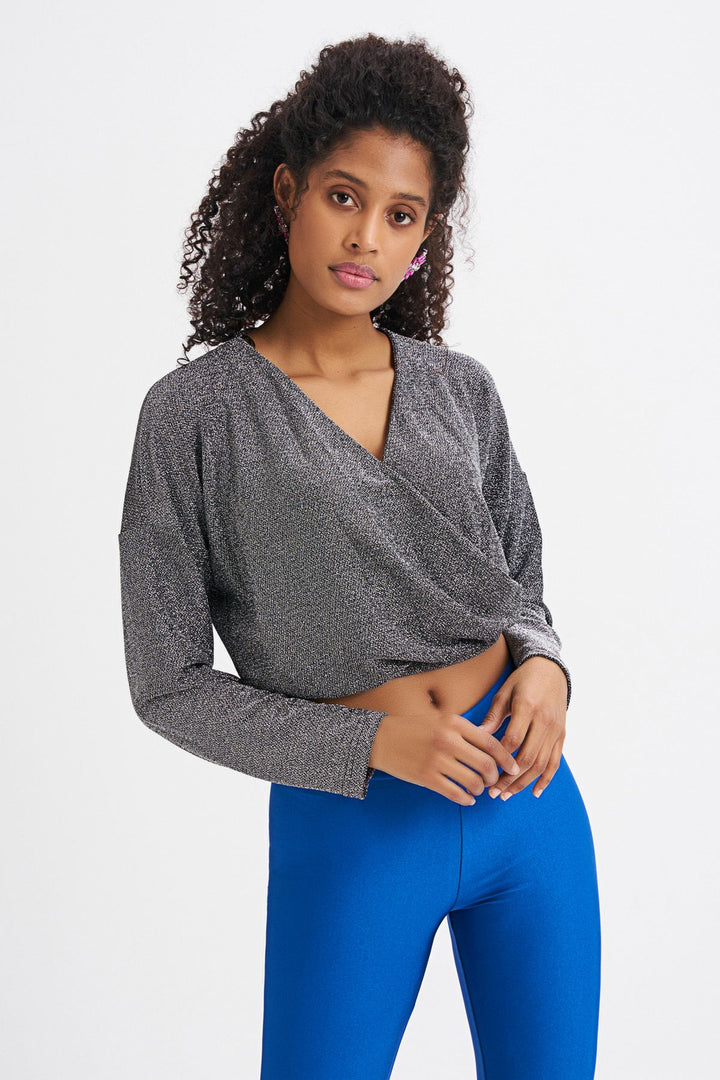 Double Breasted Silvery Blouse Silver