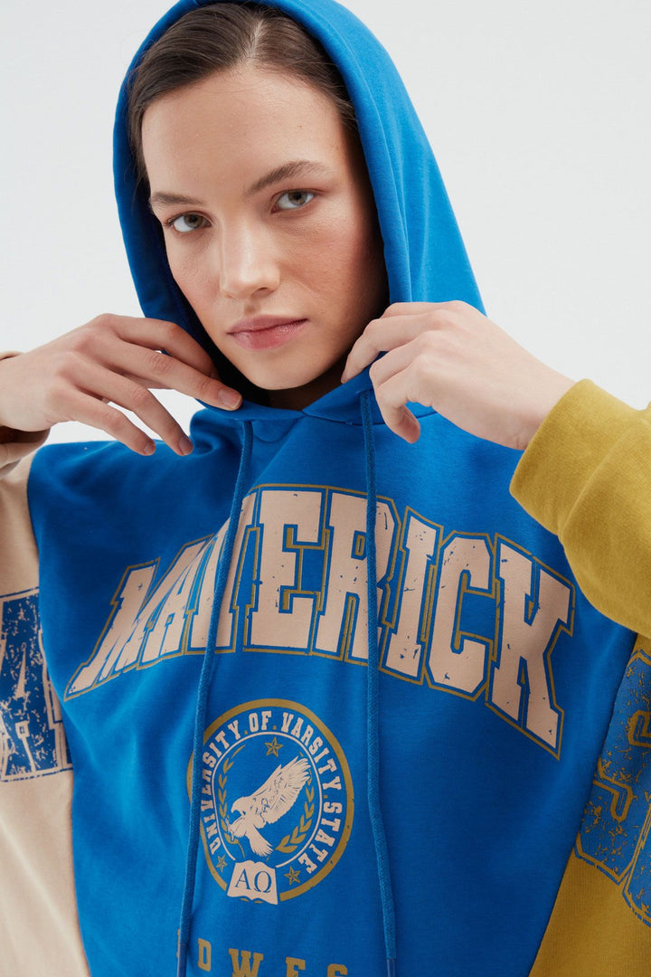 Kapüşonlu Oversize Sweatshirt Sax