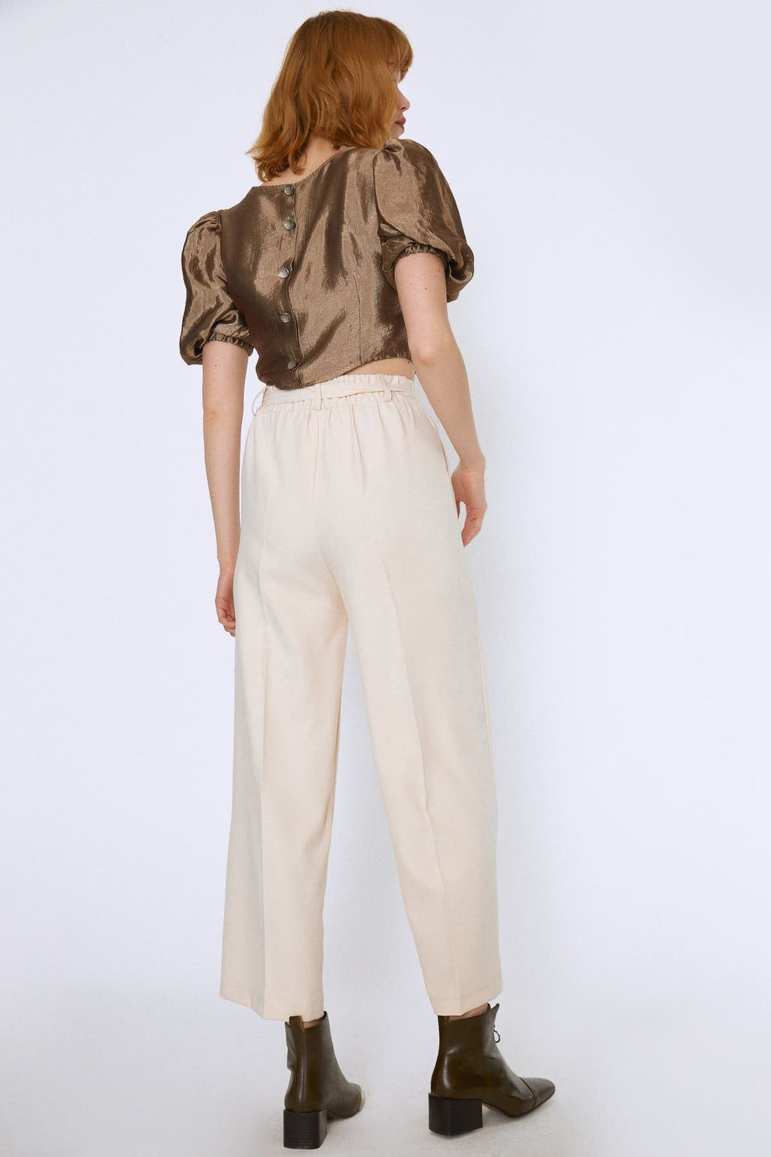 Tie Waist Wide Leg Trousers Bone