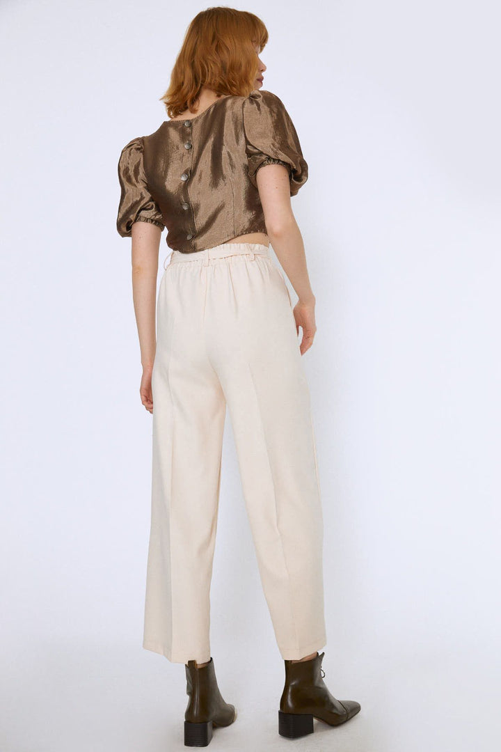 Tie Waist Wide Leg Trousers Bone