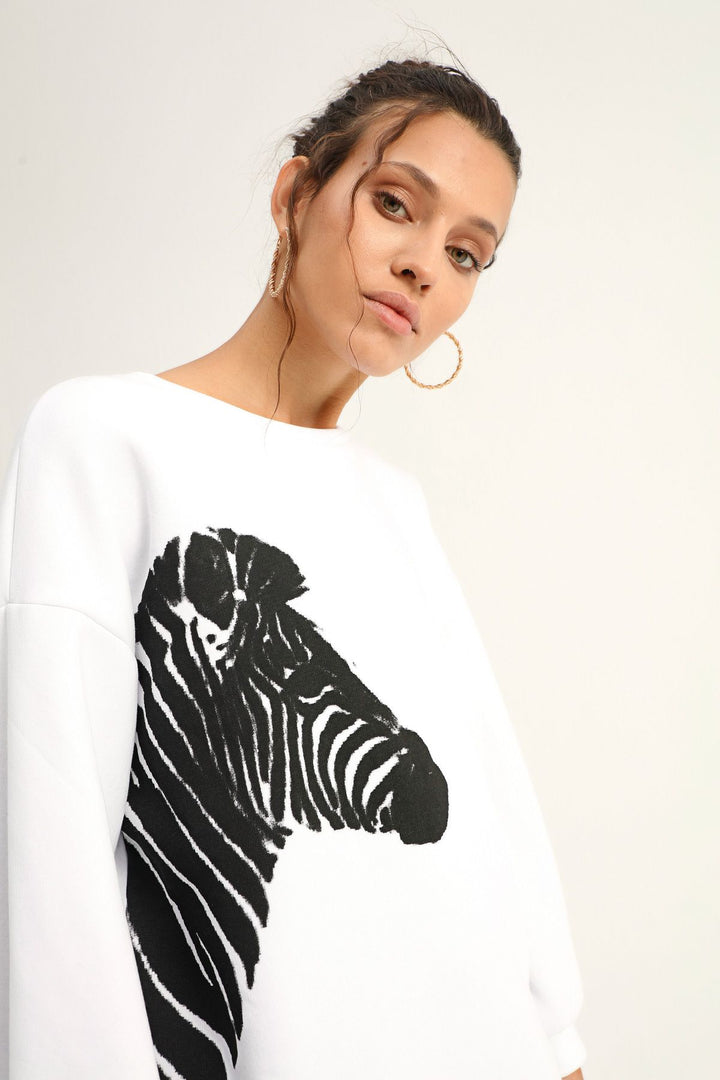 Zebra Patterned Sweatshirt White