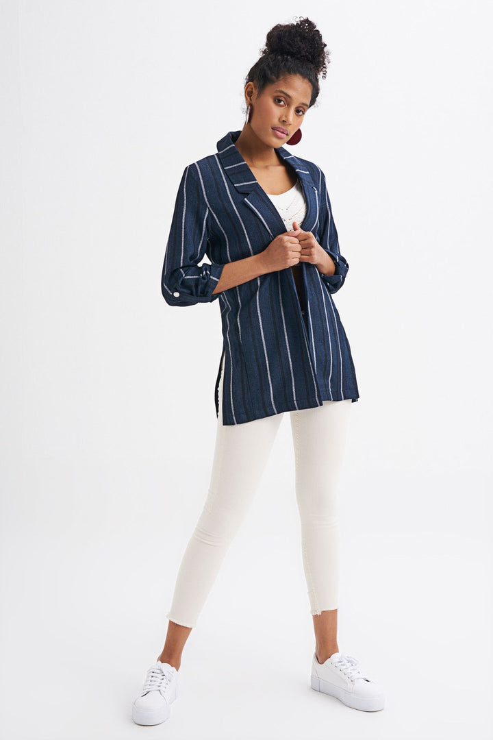 Striped Blazer Jacket Navy