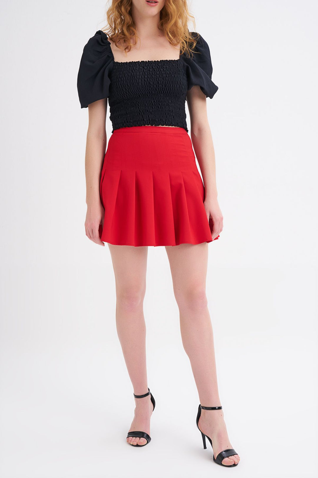 Pleated Mini Skirt Red