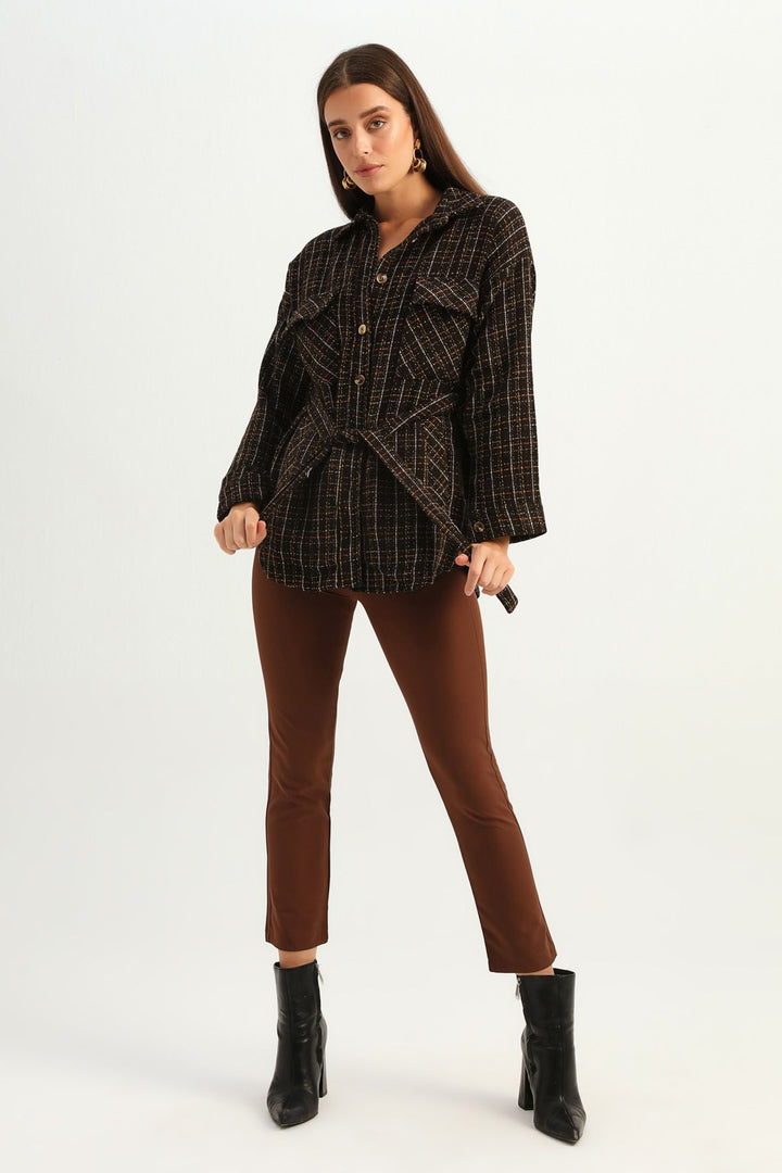 Beli Bağlamalı Tüvit Gömlek Kahverengi