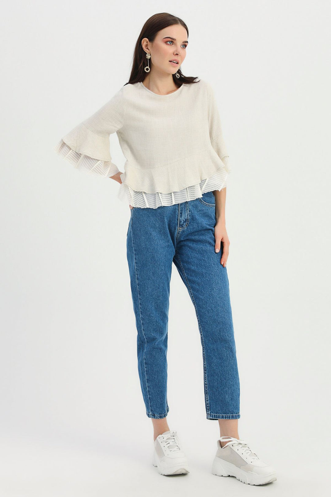 Flywheel Guipure Detailed Linen Blouse Natural