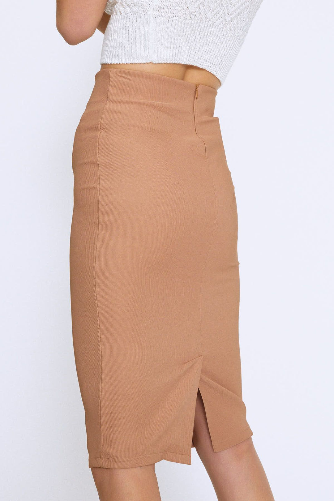 Midi Length Pencil Skirt Camel