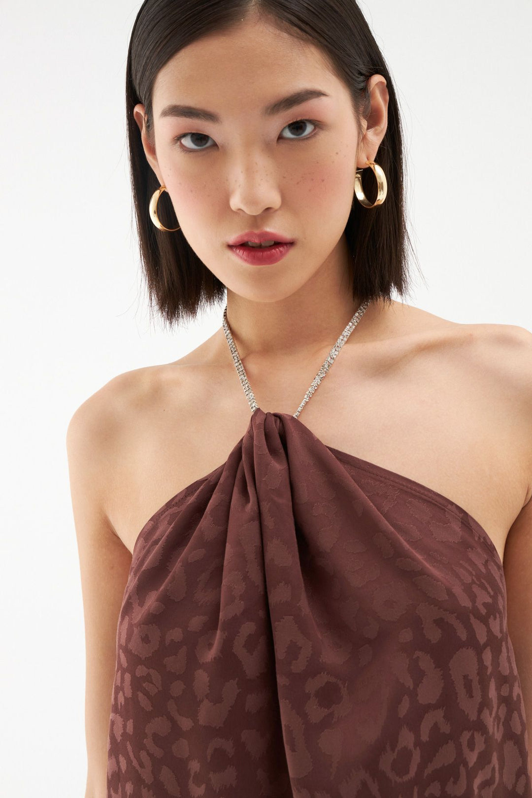 Desenli Zincirli Bluz Kahverengi