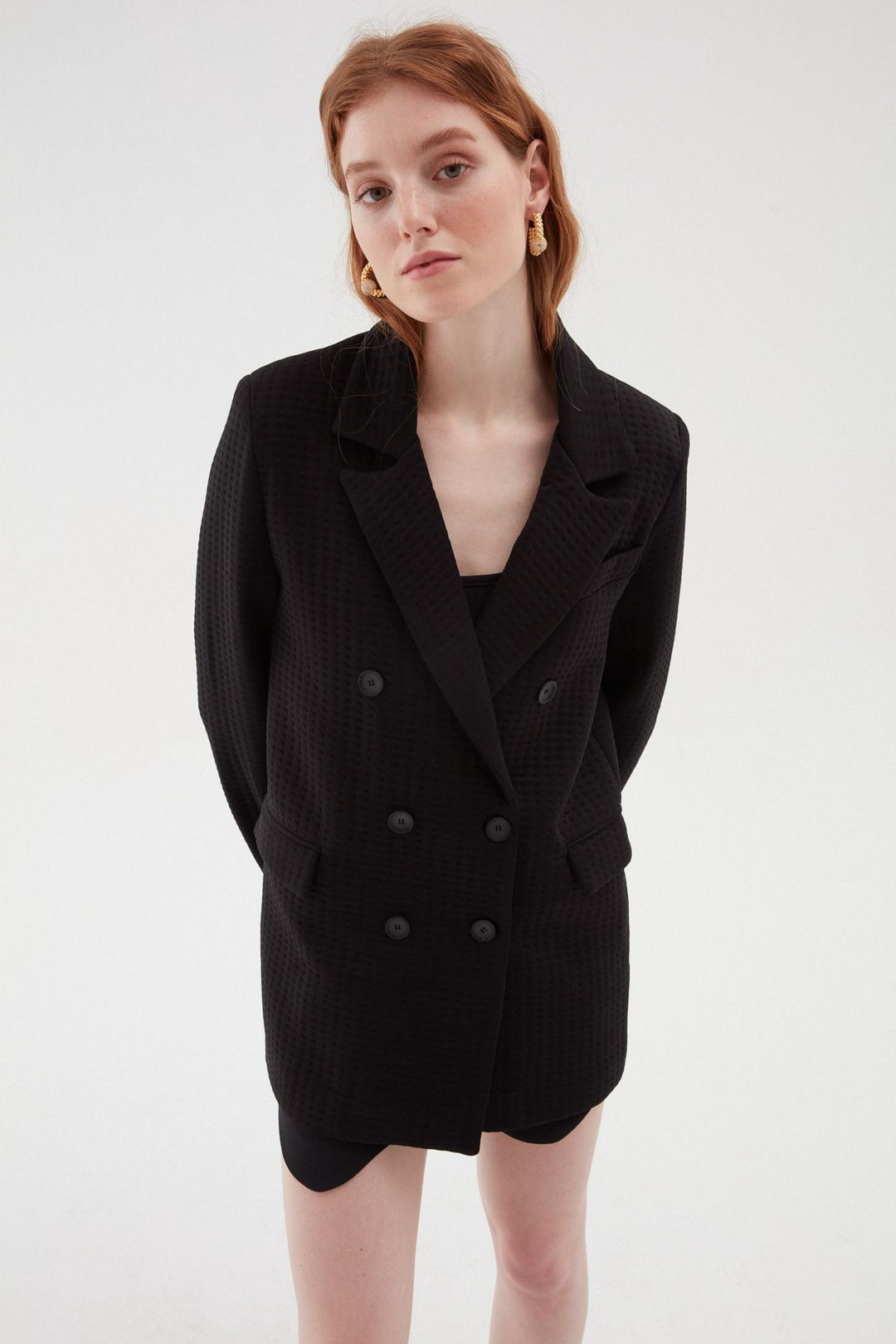 Dokulu Blazer Ceket Siyah