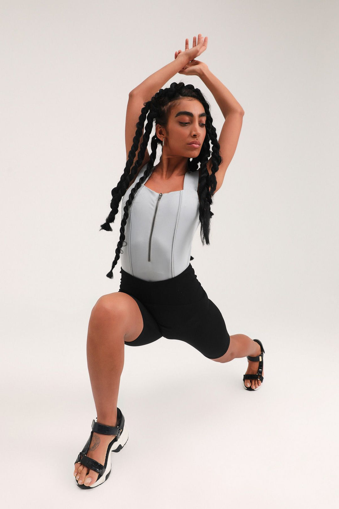 Thick Strap Zippered Bodysuit Gray