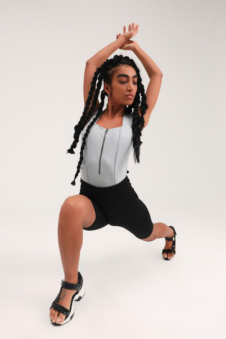 Thick Strap Zippered Bodysuit Gray