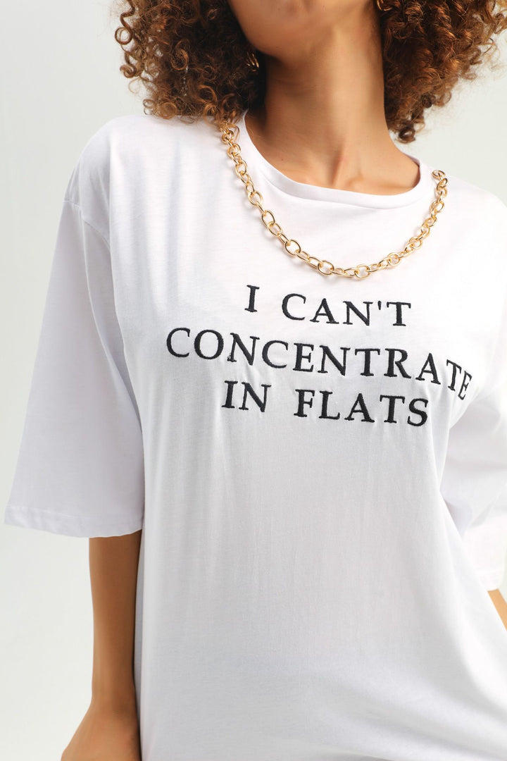 Text Embroidered Accessory T-Shirt White