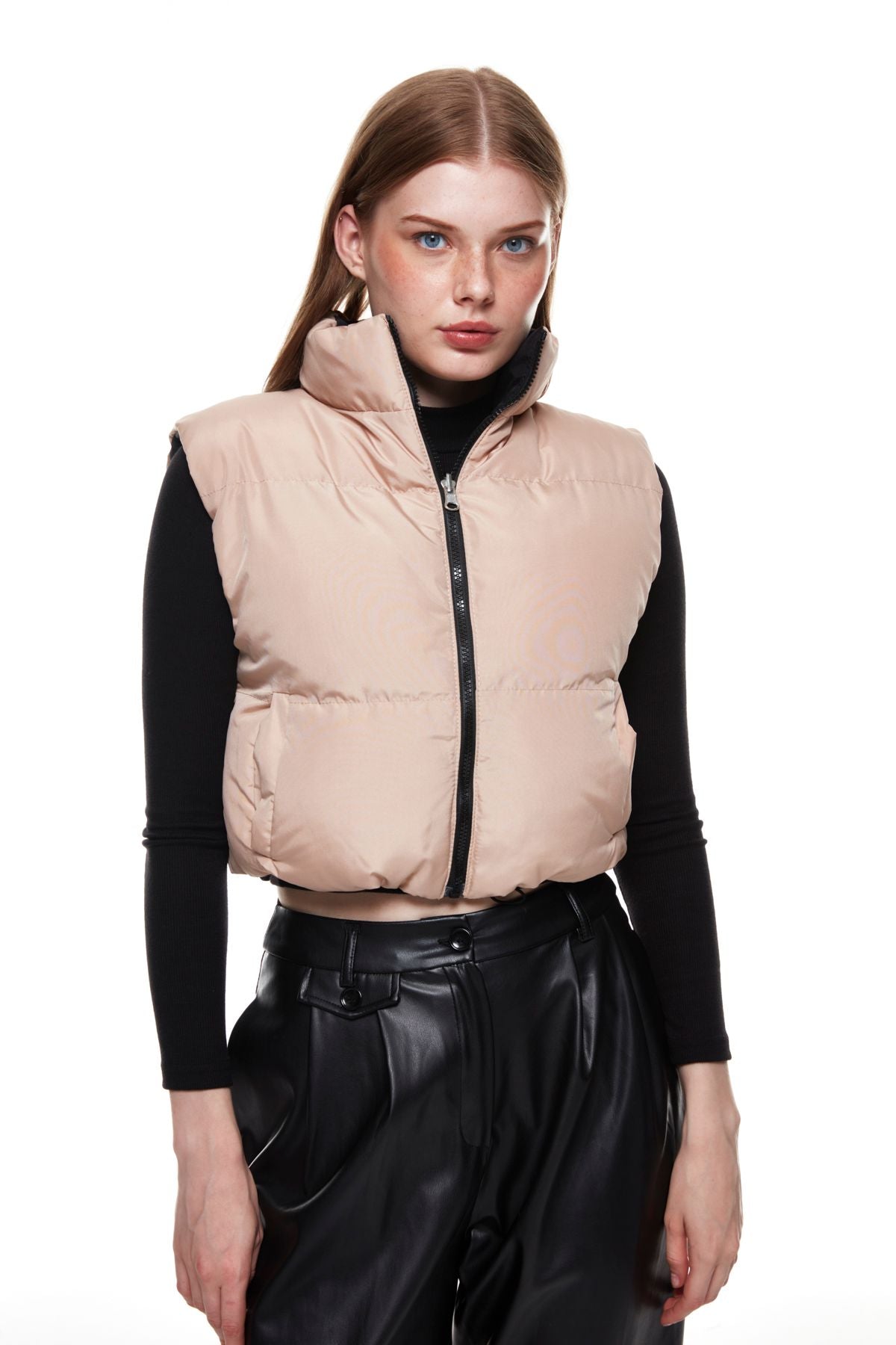 Double Sided Crop Puffer Vest Black