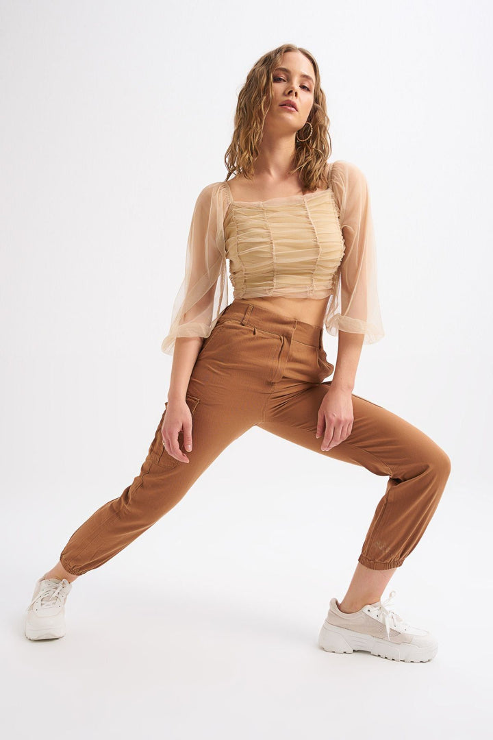 Cargo Pocket Chain Detailed Trousers Camel