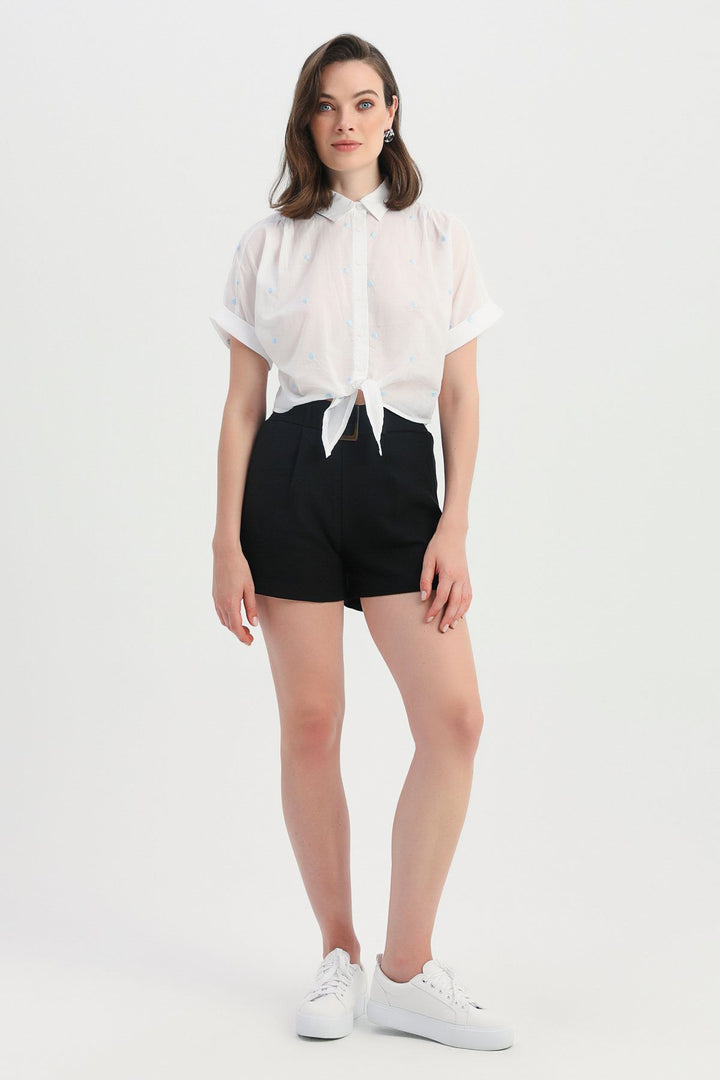 Front Tied Embroidered Shirt Baby Blue