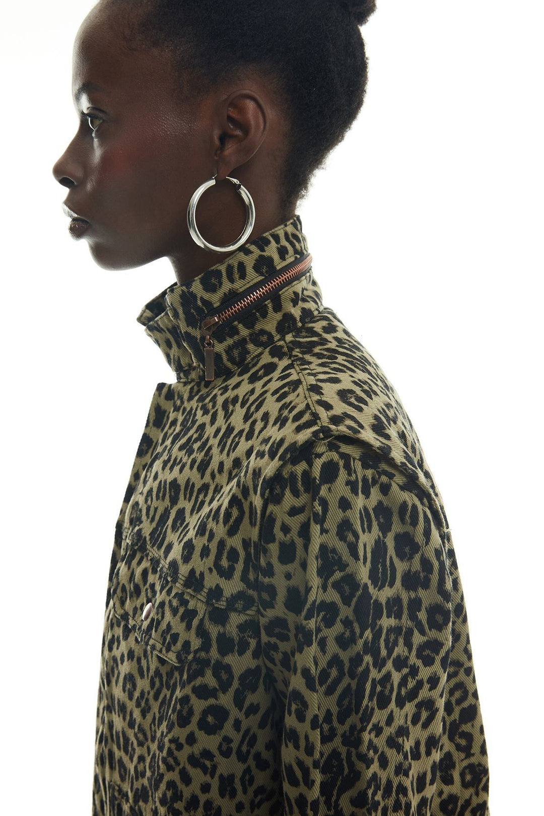 Sırtı Baskılı Leopar Desenli Ceket Haki
