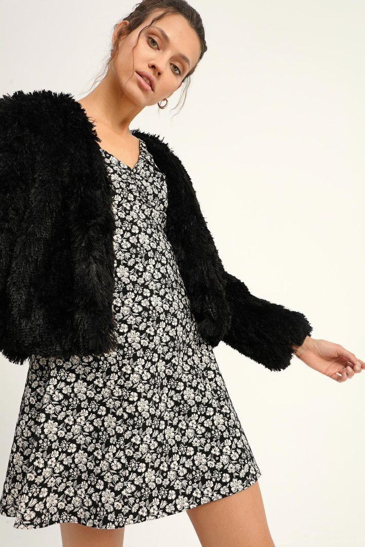 Peluş Kısa Ceket Siyah