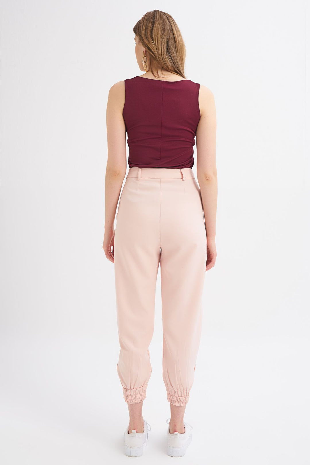 Paçası Çıtçıtlı Jogger Pantolon Pudra