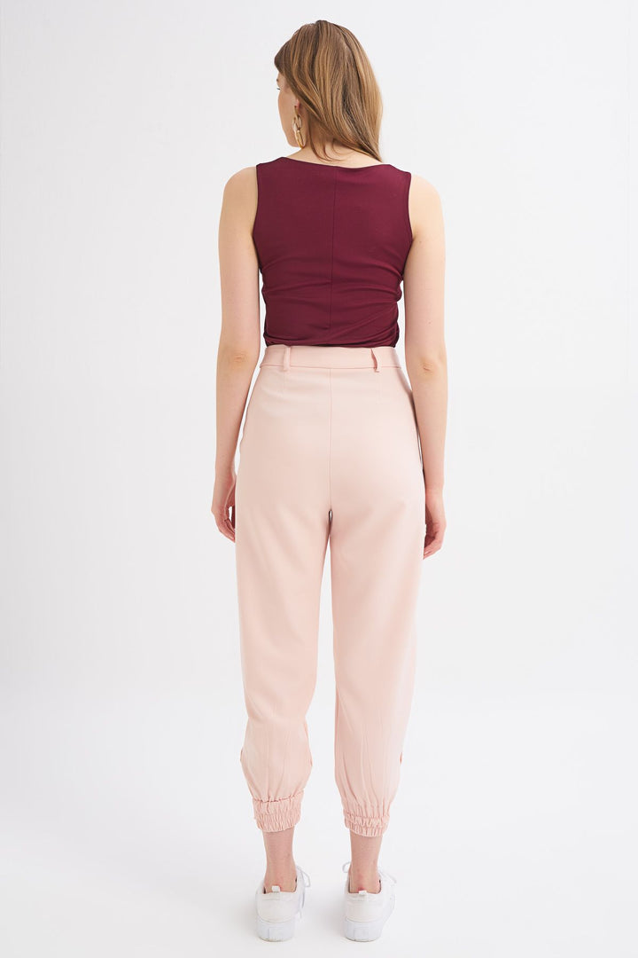 Paçası Çıtçıtlı Jogger Pantolon Pudra