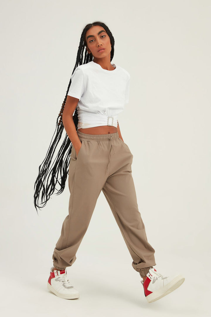 Jogger Beli Lastikli Pantolon Vizon