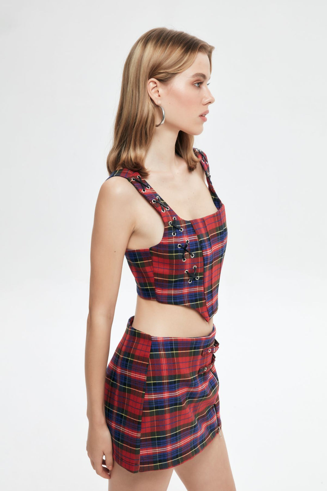 Plaid Detailed Crop Blouse Red